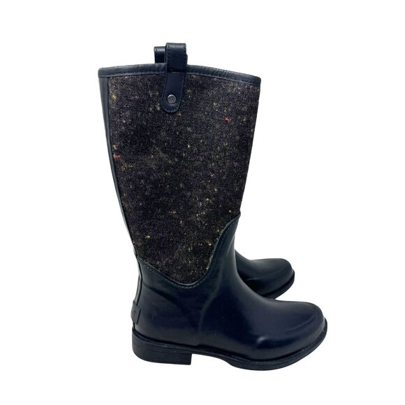 Ugg Womens size 7 Reignfall Wellies Rain Boots Black Wool Upper Rubber - Picture 1 of 11